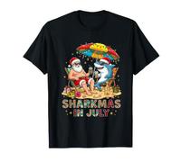 Sharkmas en Julio Santa y Shark Beach Navidad Camiseta