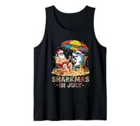 Sharkmas en Julio Santa y Shark Beach Navidad Camiseta sin Mangas