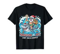 Sharkmas en Julio Surfeando Santa Shark Verano Navidad Camiseta