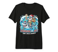 Sharkmas en Julio Surfeando Santa Shark Verano Navidad Camiseta Premium
