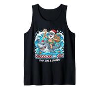 Sharkmas en Julio Surfeando Santa Shark Verano Navidad Camiseta sin Mangas
