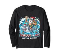 Sharkmas en Julio Surfeando Santa Shark Verano Navidad Manga Larga