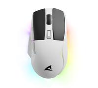 Sharkoon SGM50W Ratón para juegos Blanco - ratón inalámbrico para juegos con base de conexión incluida, con 6400 ppp como máximo e iluminación RGB