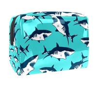 Sharks Attacker in Blue - Neceser de viaje para mujer, bolsa de aseo grande de PVC para maquillaje, práctica bolsa organizadora con cremallera, multicolor, 18.5x7.5x13cm/7.3x3x5.1in, Neceser