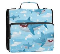 Sharks Clouds Star - Carpeta con cremallera de 3 anillos con asa y correa para el hombro, capacidad para 500 hojas, bolsa organizadora de almacenamiento con múltiples bolsillos para la escuela y la