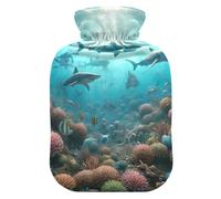 Sharks Coral Reef - Botellas de agua caliente con cubierta de terciopelo suave, botellas de calor para calambres menstruales, alivio del dolor, pequeñas