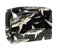 Sharks on Black - Neceser para mujer, neceser de viaje, de PVC, organizador de maquillaje con cremallera, multicolor, 18.5x7.5x13cm/7.3x3x5.1in, Neceser