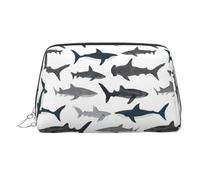 Sharks - Organizador de cosméticos con estampado náutico, a prueba de golpes, con amplia apertura de cremallera para viajes, Silver, One Size