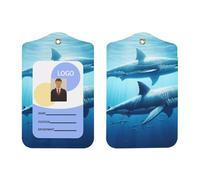 Sharks-Swim-in-Ocean - Soporte para tarjetas de identificación de piel sintética con cordón, soporte vertical para insignia de nombre para Ofiice