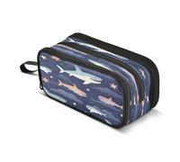 Sharks Swim in The Sky - Estuche para lápices de gran capacidad para niños y niñas, 3 compartimentos, organizador de papelería, estuche para escuela, oficina, trabajo, Los tiburones nadan en el cielo,
