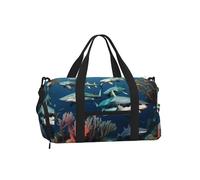 Sharks Under The Sea - Bolsa de deporte con compartimento para zapatos, ligera, para gimnasio, fin de semana para hombres y mujeres, bolsa de viaje impermeable con bolsillo húmedo