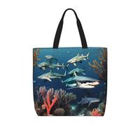 Sharks under the sea - Bolsas de mano casuales para mujer, bolsas de hombro reutilizables, bolsas de compras multifunción de gran capacidad