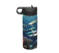Sharks under the sea Botella de agua aislada de viaje (18 onzas), imprescindible para camping, fitness y senderismo