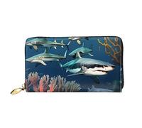 Sharks Under The Sea - Cartera de piel para mujer, bolsa de mano de gran capacidad, bolsa de mano para teléfono celular, tarjetero de crédito, color negro, talla única, moderna, Black, Talla única,