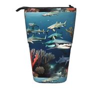 Sharks Under The Sea - Estuche extensible para lápices, tela Oxford multidiseño, altura ajustable, bolsa de cosméticos multiusos