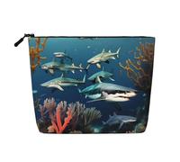 Sharks Under The Sea - Neceser de viaje versátil, bolsa de maquillaje de cáñamo falso, multiusos, organizador de accesorios cosméticos, Black, Talla única