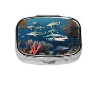 Sharks Under The Sea - Organizador de pastillas de viaje con 2 compartimentos, mini pastillero portátil, caja de almacenamiento de medicamentos y vitaminas