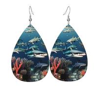 Sharks under the sea Pendientes de piel con forma de lágrima para mujer, gancho chapado en plata 925, accesorios de vacaciones