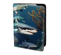 Sharks under the sea - Soporte para pasaporte de 5.5 pulgadas, piel auténtica, unisex, soporte plegable para pasaporte