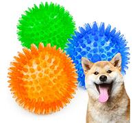 SHARLOVY Pelotas chirriantes para perros pequeños, bolas de goma para buscar, paquete de 3 colores brillantes, juguetes de TPR para cachorros, juguetes masticables con pinchos chirriantes para