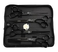 SHARONDS Tijeras de aseo para mascotas profesionales japoneses 440C de 7 pulgadas para cortar el pelo + tijeras finas, traje negro (juego de tijeras)