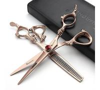 SHARONDS Tijeras de peluquería japonesas 440C con forma de dragón doble, color oro rosa (juego)
