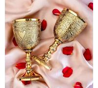 SHAROOANTIPAZ Juego de 2 copas de vino Royal de latón macizo, hechas a mano, de alta calidad, decoración medieval