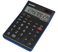 Sharp Calculadora de mesa EL145TBL 14 cifras, calculadora de impuestos negro y azul