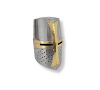 SHARP MEDIEVAL Casco de metal de caballero cruzado, templario, acabado de acero al carbono, armadura cruzada de latón, casco centurión griego, romano, diseño vintage, disfraz de Halloween, ideas de