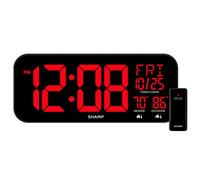 Sharp Reloj LED de gran tamaño con pantalla LED con sensor de temperatura exterior/interior, con fecha y día de la semana, reloj de 14 pulgadas con dígitos de 4 pulgadas