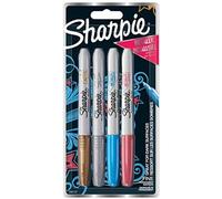 SHARPIE 2067107 Rotuladores metálicos permanentes, Punta fina, Colores surtidos, 4 Unidad (Paquete de 1)