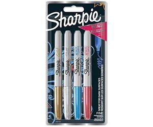 Sharpie 2067107 Rotuladores metálicos permanentes, Punta fina, Colores surtidos, 4 Unidad (Paquete de 1)