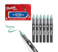 SHARPIE Rotuladores acrílicos creativos Rotuladores al agua con punta de pincel | Tinta sin borrones | Escribe en la mayoría de superficies | Material escolar | Verde Lago | 6 Piezas