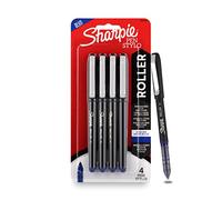 Sharpie Bolígrafo azul a prueba de manchas, ideal para uso regular en la oficina, artículos de papelería, punta de aguja (0,5 mm), paquete de 4