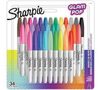 Sharpie – Rotuladores permanentes Glam Pop – Punta fina, colores surtidos – 34 rotuladores