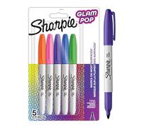 Rotuladores permanentes Sharpie Glam Pop | Punta fina para detalles atrevidos | Colores surtidos | 5 rotuladores