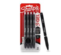 SHARPIE Juego de bolígrafos de gel de color negro para estudiantes, tinta resistente al agua para una experiencia de escritura suave y cómoda, papelería de oficina, 0,5 mm, paquete de 4