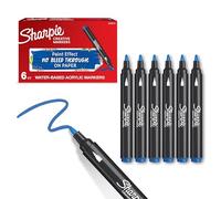 Rotuladores acrílicos creativos de Sharpie | Rotuladores al agua con punta de bala | Tinta sin borrones | Escribe en la mayoría de superficies | Material escolar | Azul | 6 Piezas