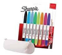 Sharpie Marcadores permanentes de doble punta | Línea fina y ultrafina | Canastilla escolar | 8 rotuladores + bolsa de algodón