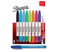 Sharpie Marcadores permanentes de doble punta | Puntas finas y ultrafinas | 8 rotuladores + bolígrafo PaperMate de regalo