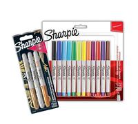 Sharpie Marcadores permanentes de punta ultrafina (paquete de 12) y marcadores permanentes metálicos de punta fina (paquete de 3) - Tinta fuerte, duradera e impermeable para papel, plástico y metal