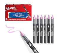 SHARPIE Rotuladores acrílicos creativos Rotuladores al agua con punta de pincel | Tinta sin borrones | Escribe en la mayoría de superficies | Material escolar | Rosa | 6 Piezas