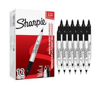 Sharpie rotulador permanente de doble punta | puntas fina y ultrafina | color negro | caja de 12 marcadores | material escolar ideal