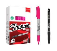 Sharpie Rotulador permanente fino magenta - Caja de 12 bolígrafos S-Gel de 0,7 mm, tinta permanente, impermeable, escritura suave, para oficina, escuela, etiquetado y planificación