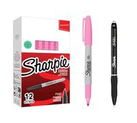 Sharpie Rotulador permanente fino | Tinta rosa | Caja de 12 bolígrafos S-Gel de 0,7 mm, regalo negro, tinta permanente, impermeable, escritura suave, para oficina, escuela, etiquetado y planificación