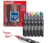 SHARPIE Rotuladores acrílicos creativos Rotuladores al agua con punta de pincel | Tinta sin borrones | Escribe en la mayoría de superficies | Material escolar | Colores surtidos | 12 unidades