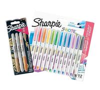 SHARPIE Rotuladores creativos S-Note | 2 en 1 punta biselada (ancha y fina) | 12 unidades y 3 rotuladores metálicos