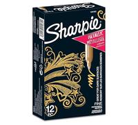 Sharpie rotuladores metálicos permanentes | punta fina | tinta dorada | caja de 12 marcadores metálicos