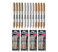 Sharpie Rotuladores permanentes metálicos, punta fina, paquete de 12 unidades, varios colores metálicos, oro, plata, bronce
