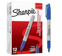 Sharpie rotuladores permanentes punta fina color azul juego de 12, ideal para material escolar